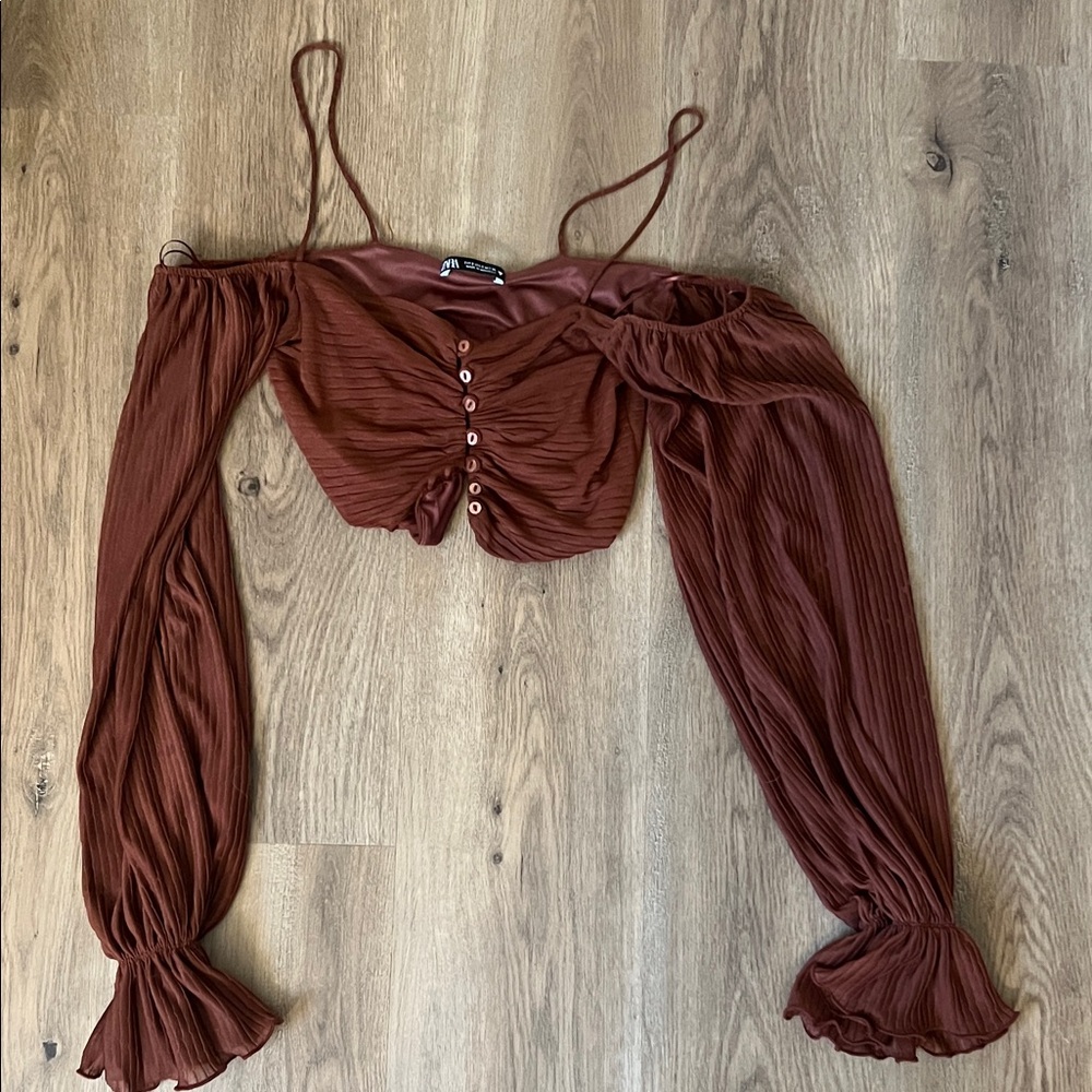 Zara Brown Off-Shoulder Blouse